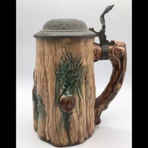 Rare Mug Stein Majolica c1886 Pewter Lid Engraved